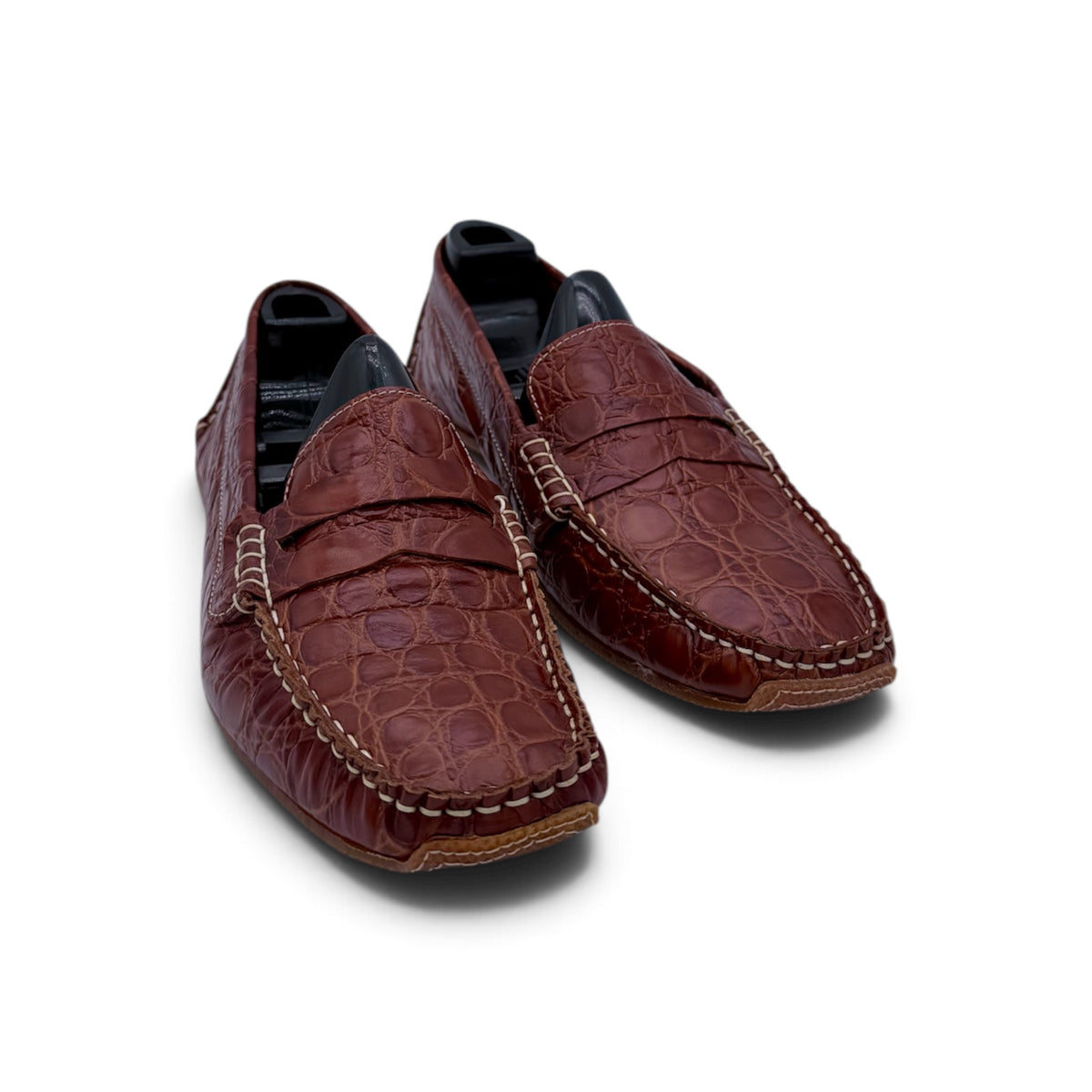 Mocassin car shoe Roberto Celk en cuir de crocodile marron