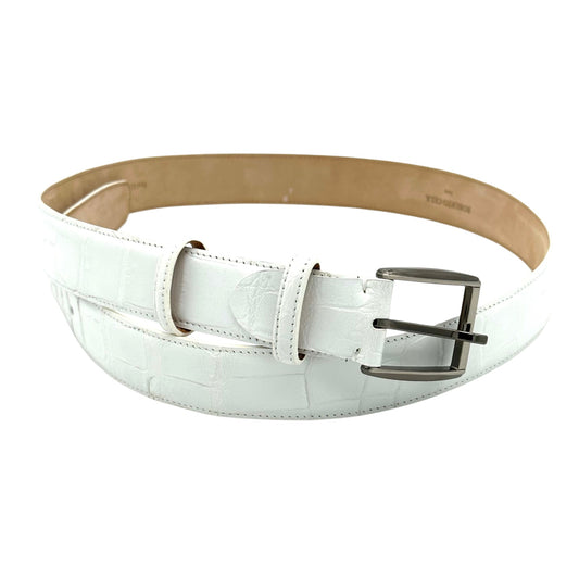 Ceinture Roberto Celk en crocodile blanche avec boucle en argent