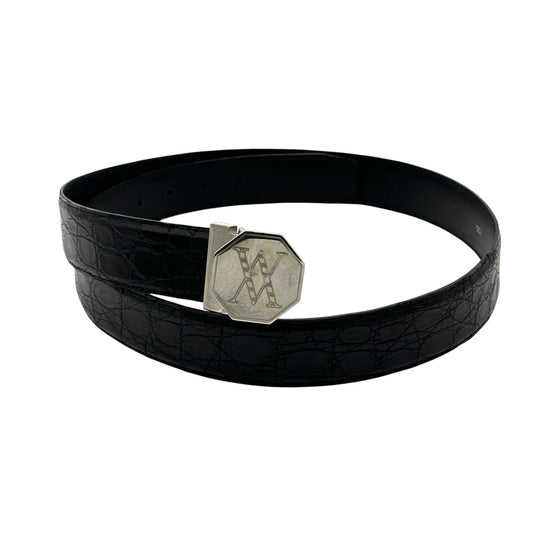 Ceinture Artioli en crocodile noir avec fermoir en argent