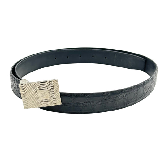 Ceinture Artioli en crocodile noir avec fermoir en argent