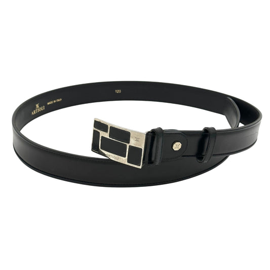 Ceinture Artioli en cuir noir avec fermoir en argent