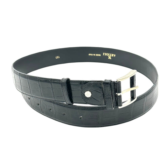 Ceinture Artioli en crocodile noir avec fermoir en argent
