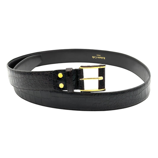 Ceinture Roberto Celk en crocodile marron foncé avec boucle en or