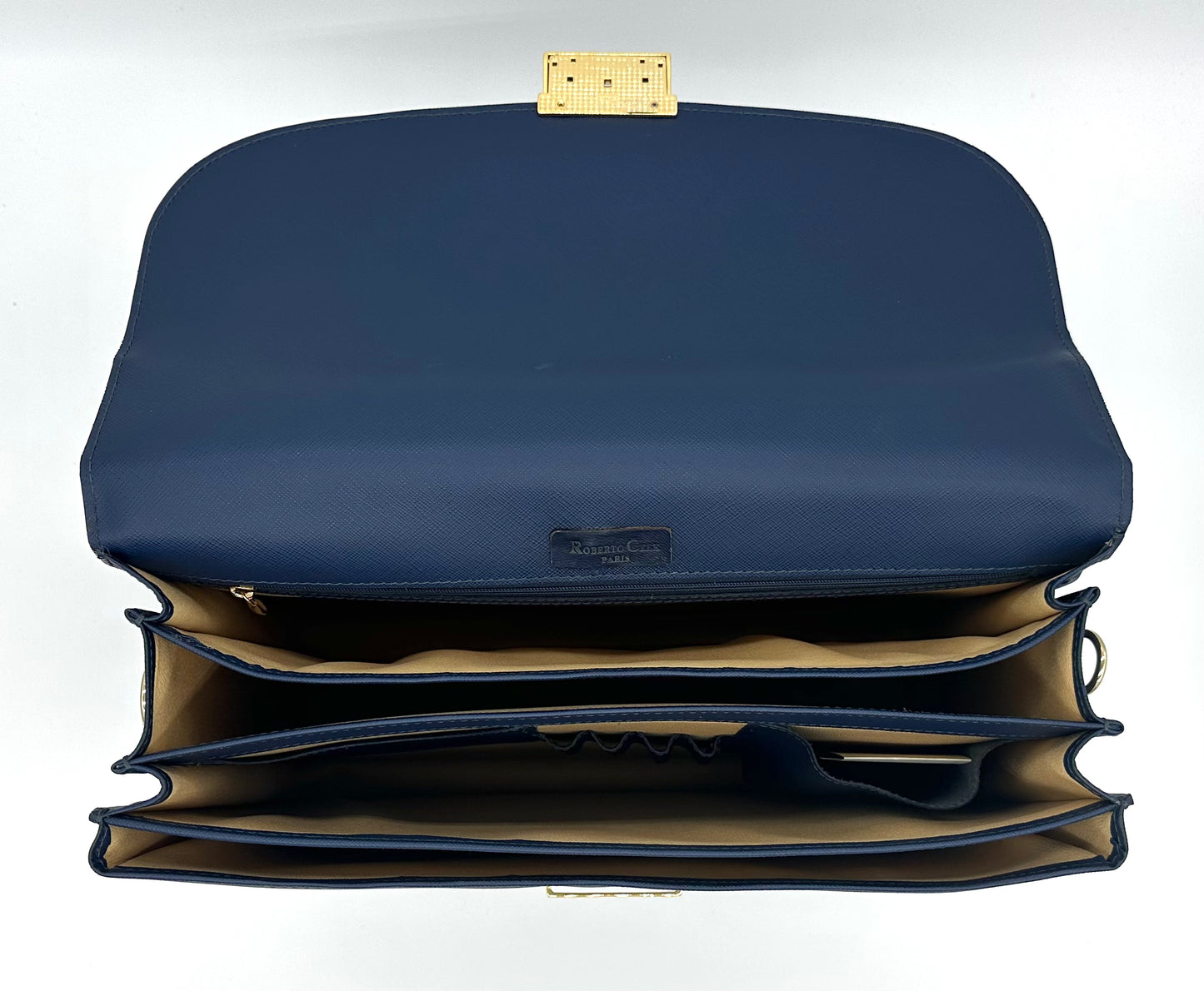 Sacoche en cuir dauphin bleu 3 soufflets