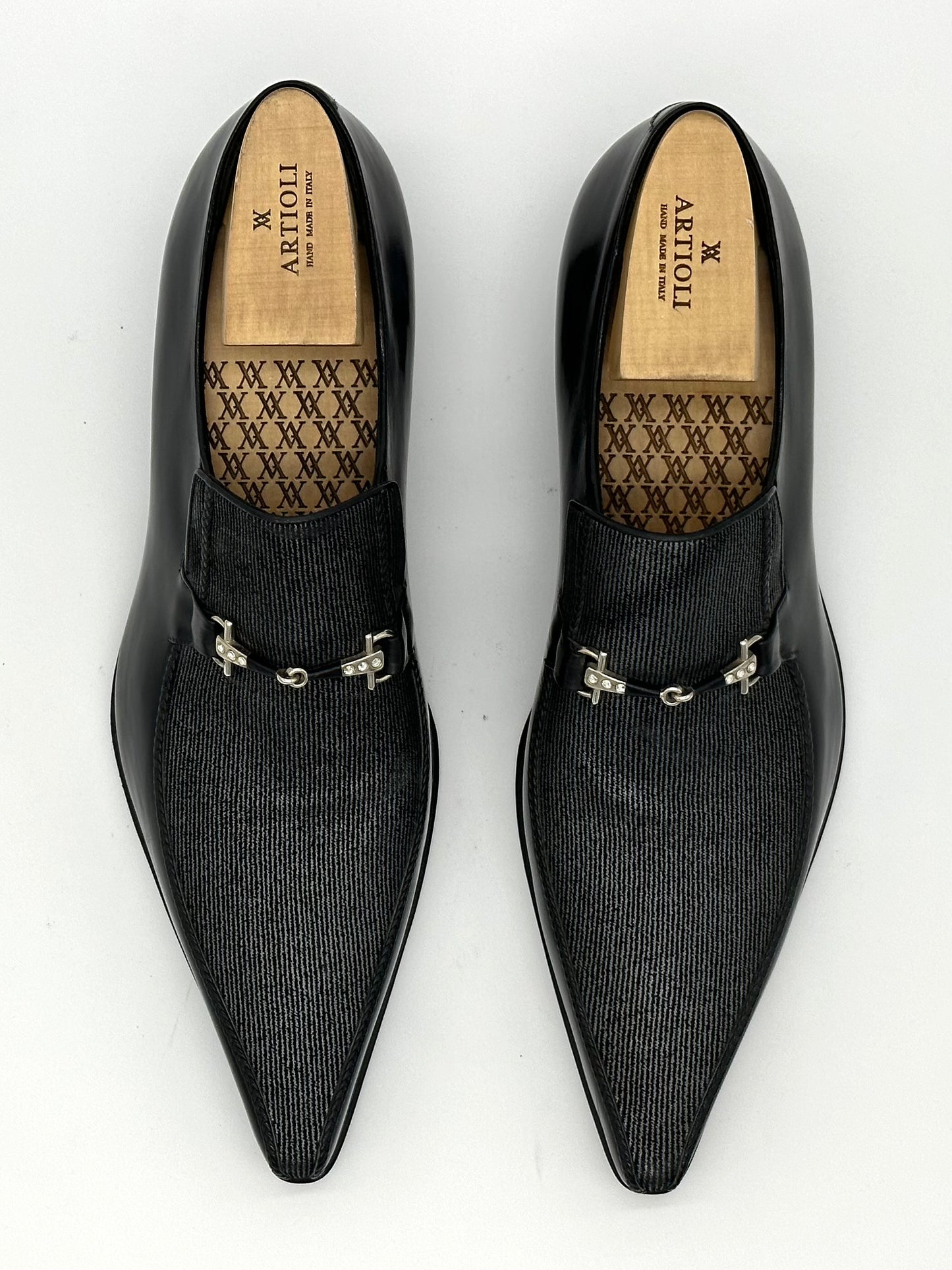 Mocassin Artioli en cuir et stampa jeans noir