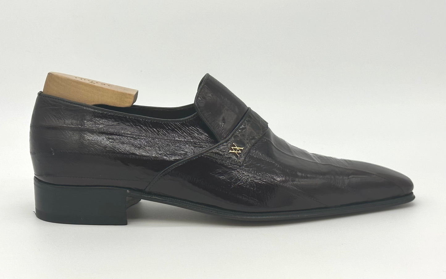 Mocassin Artioli marron en anguille avec bande en crocodile