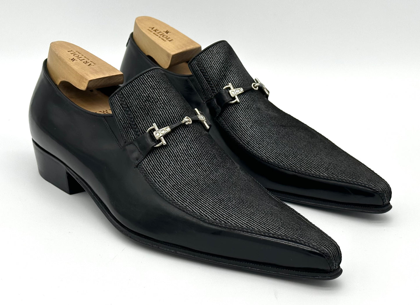 Mocassin Artioli en cuir et stampa jeans noir