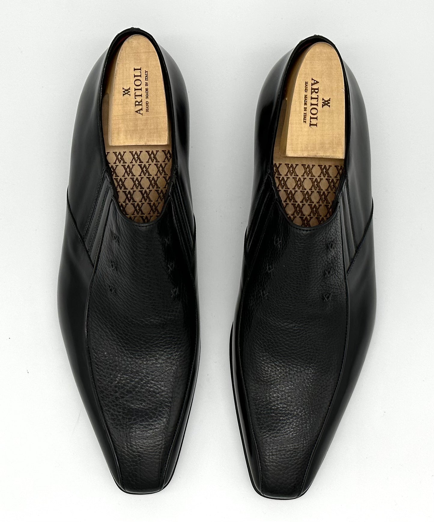 Mocassin Artioli en cuir et lama noir