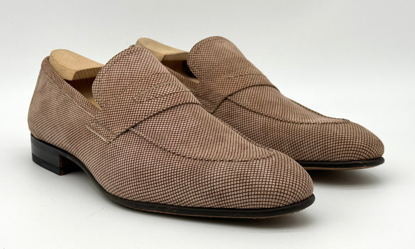 Mocassin Roberto Celk en daim quadrillé marron et beige