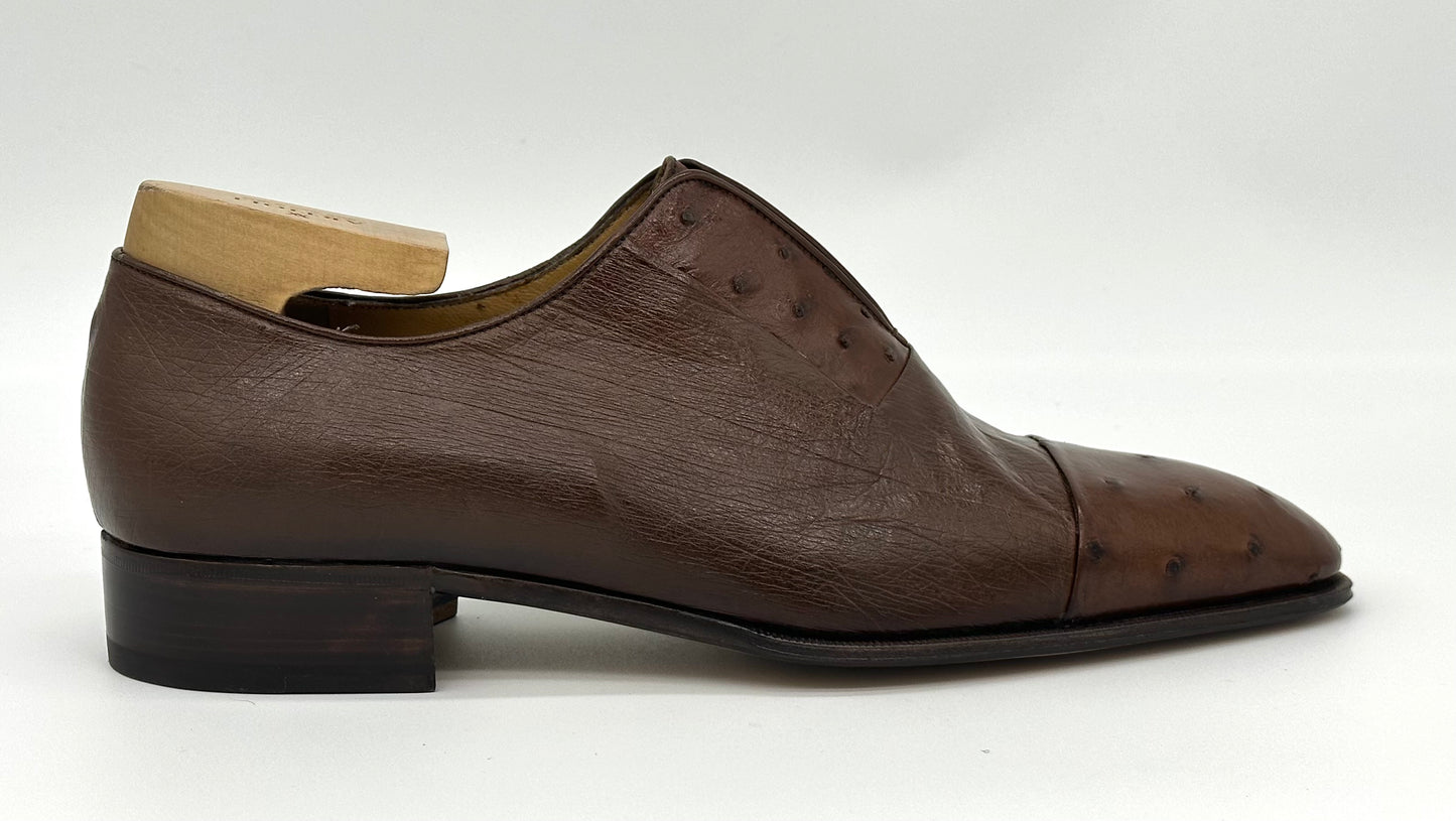 Mocassin Artioli en autruche marron glacé