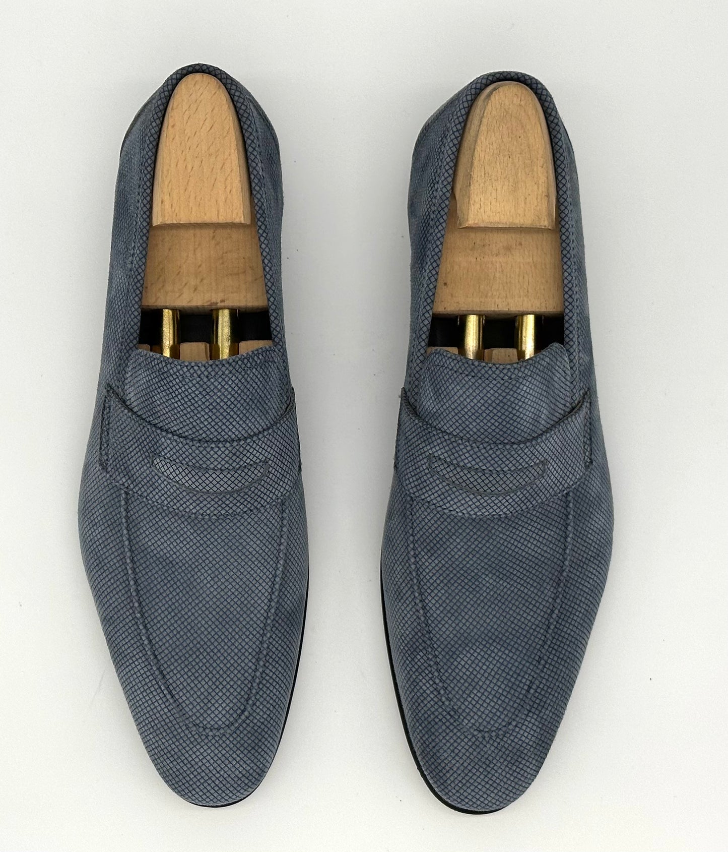 Mocassin Roberto Celk en daim quadrillé bleu et gris