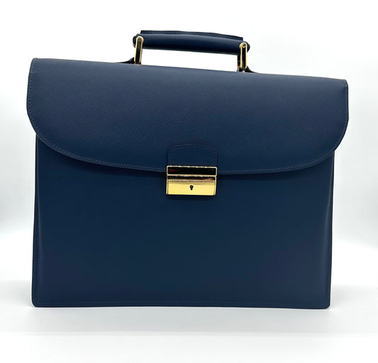 Sacoche en cuir dauphin bleu 3 soufflets