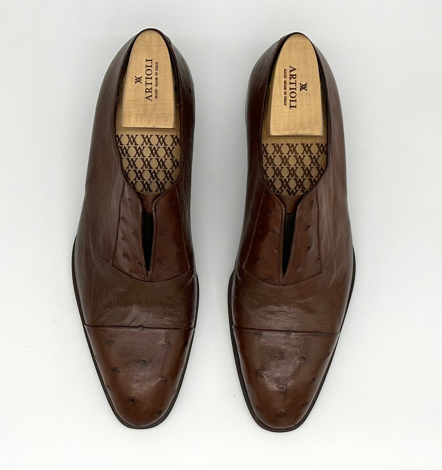 Mocassin Artioli en autruche marron glacé