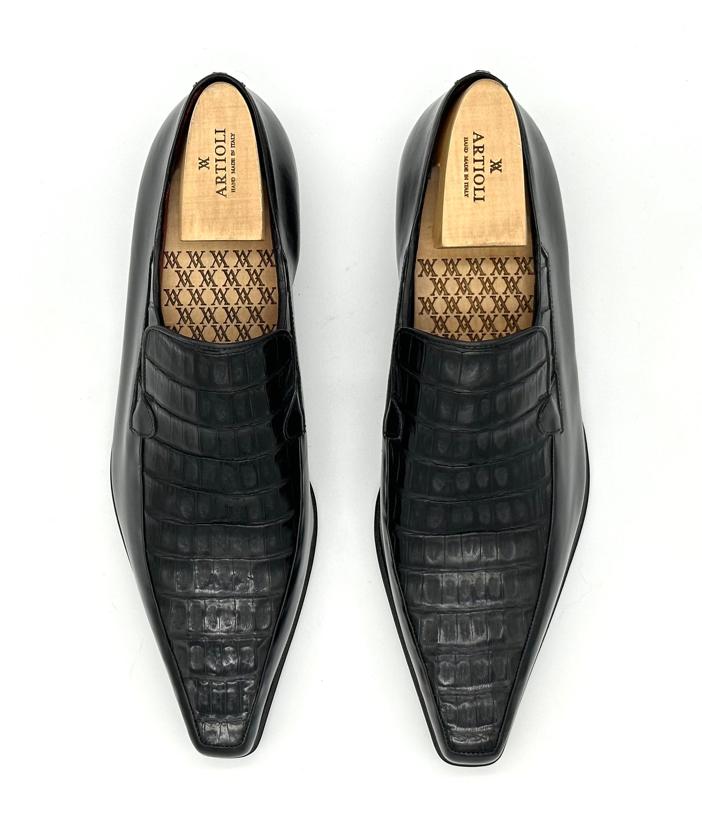 Mocassin Artioli en cuir et crocodile noir
