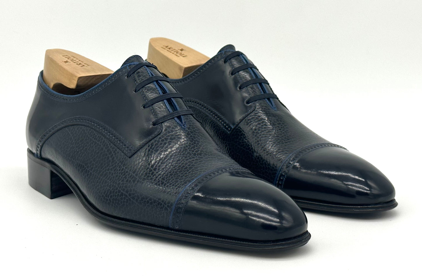 Richelieu Artioli en veau grainé bleu marine