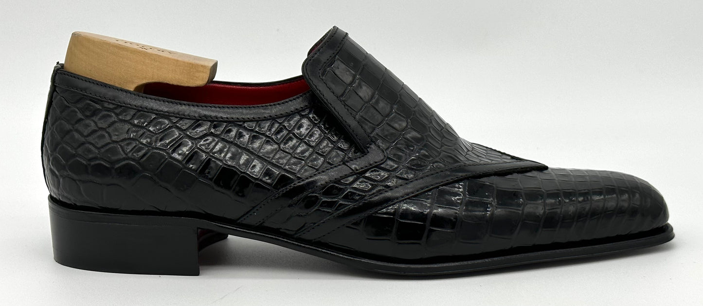Mocassin Artioli en crocodile et cuir noir