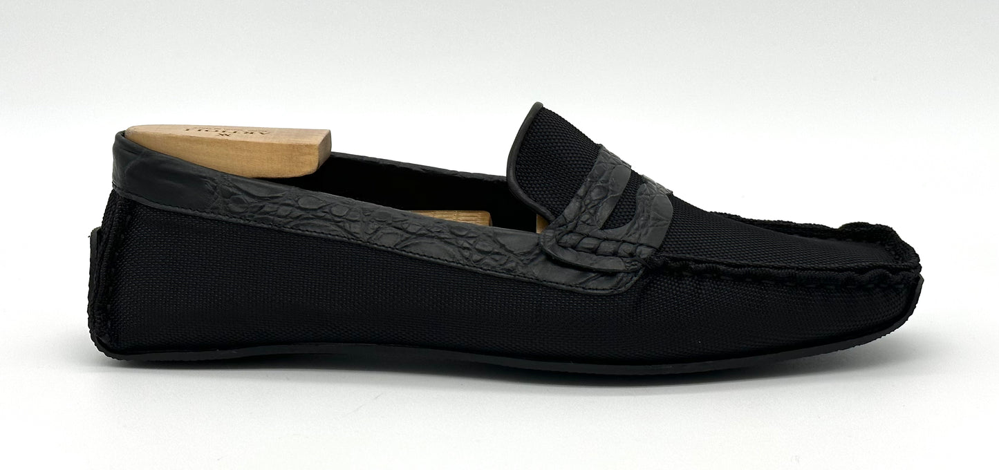Mocassin Artioli stampa crocodile et toile noir