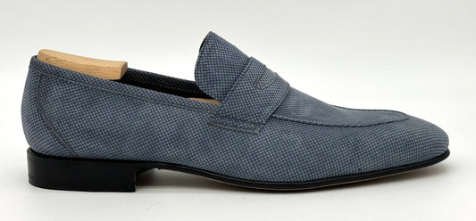 Mocassin Roberto Celk en daim quadrillé bleu et gris