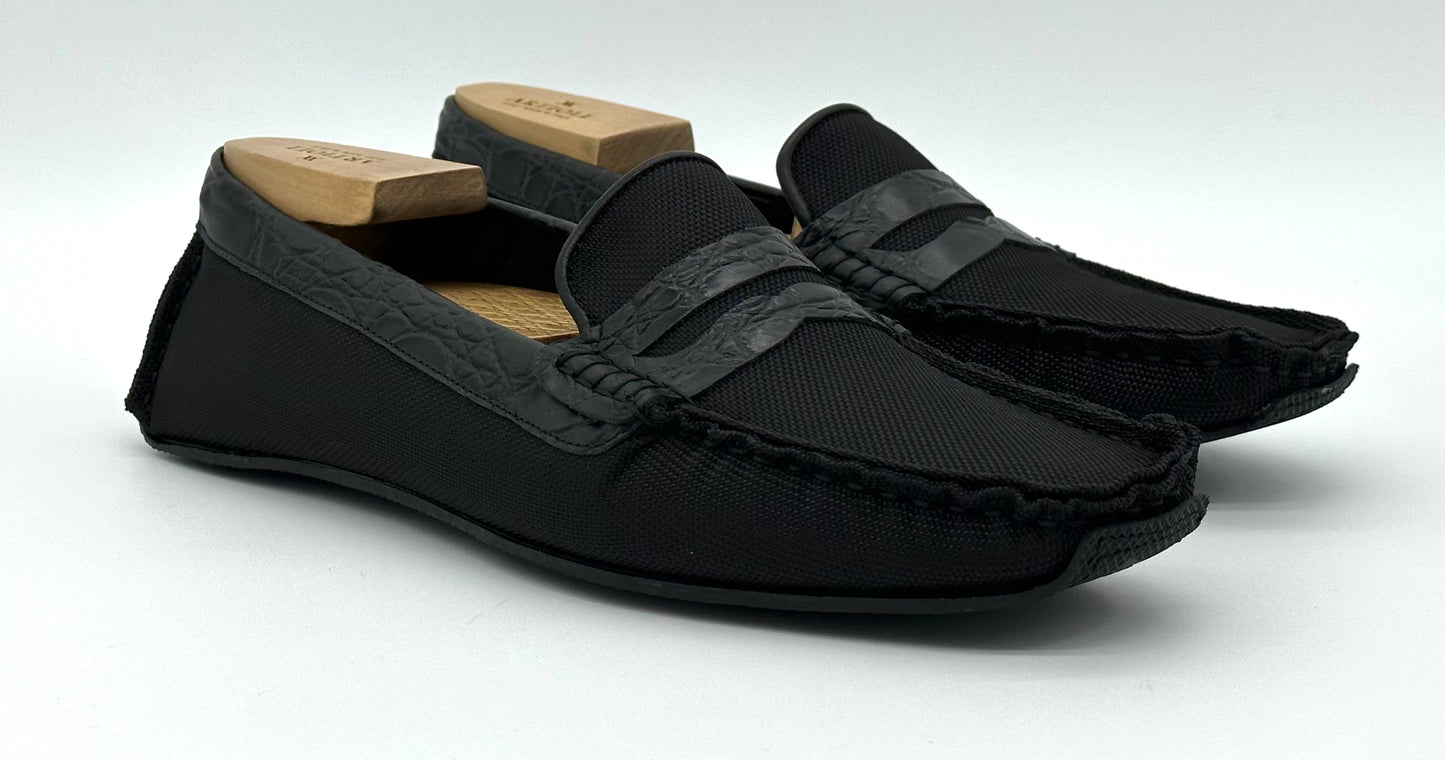 Mocassin Artioli stampa crocodile et toile noir
