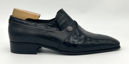 Mocassin Artioli en cuir et détail en crocodile noir
