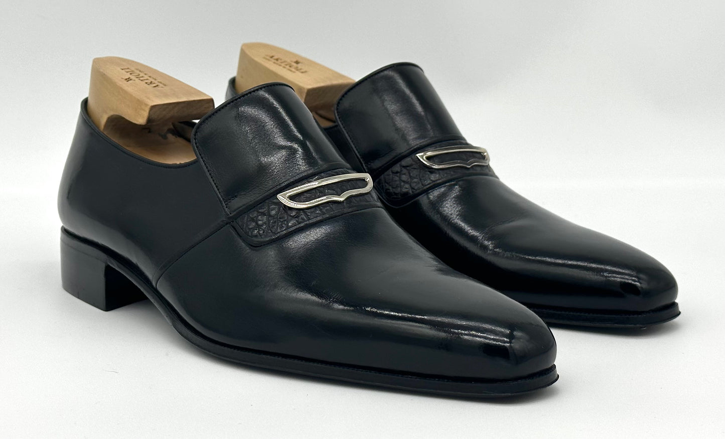 Mocassin Artioli en cuir et crocodile noir