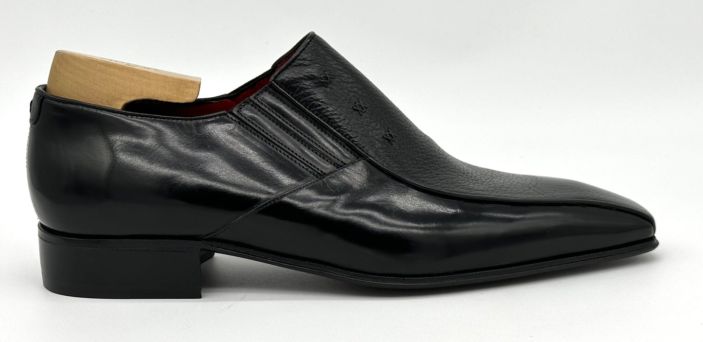 Mocassin Artioli en cuir et lama noir