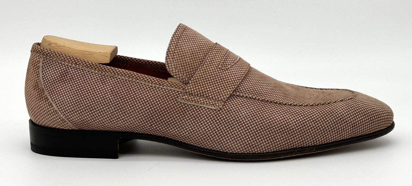 Mocassin Roberto Celk en daim quadrillé marron et beige