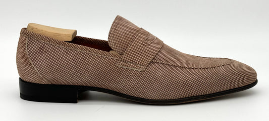 Mocassin Roberto Celk en daim quadrillé marron et beige