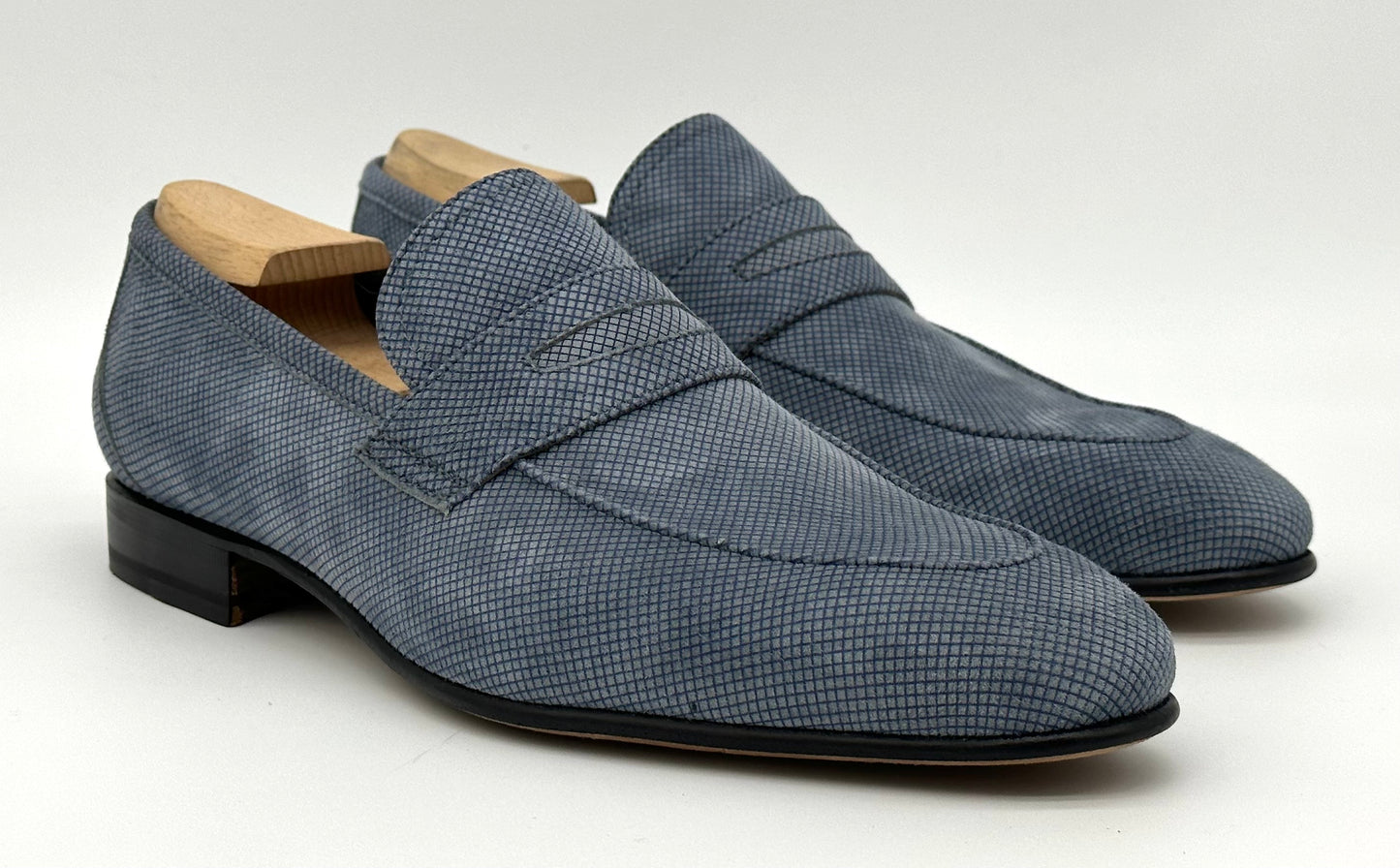 Mocassin Roberto Celk en daim quadrillé bleu et gris