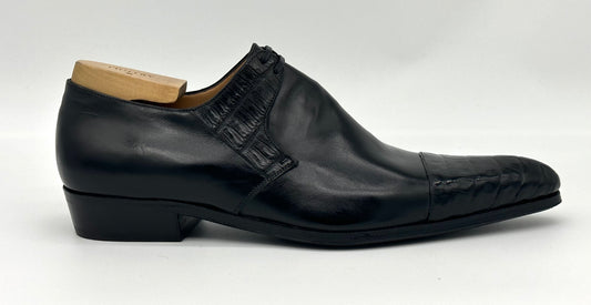 Derby Artioli en cuir et crocodile noir